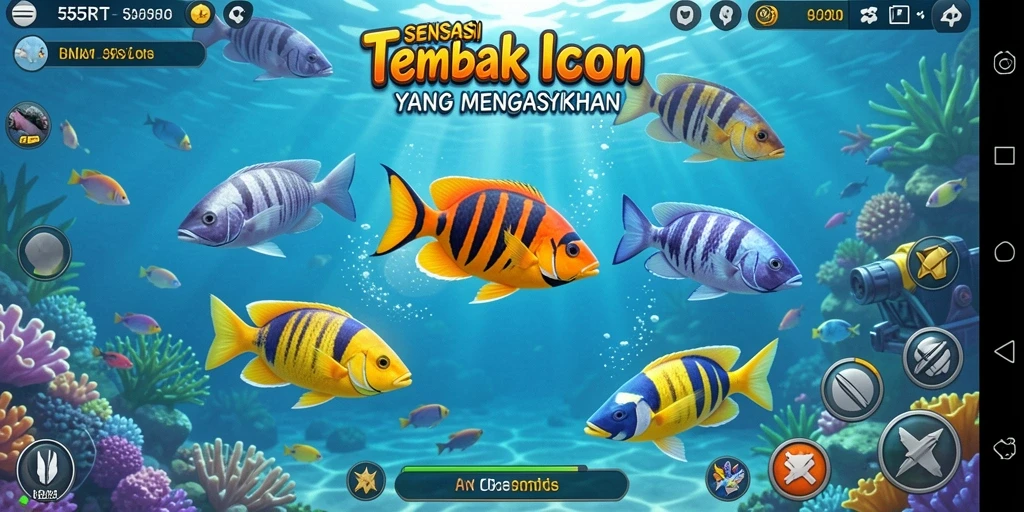 Tampilan menarik dari gameplay 55RT dengan ikan-ikan berwarna-warni.