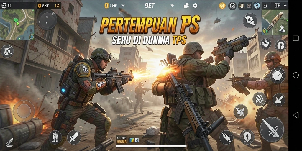Tangkapan layar utama menunjukkan aksi seru pertempuran TPS dalam 9ET.