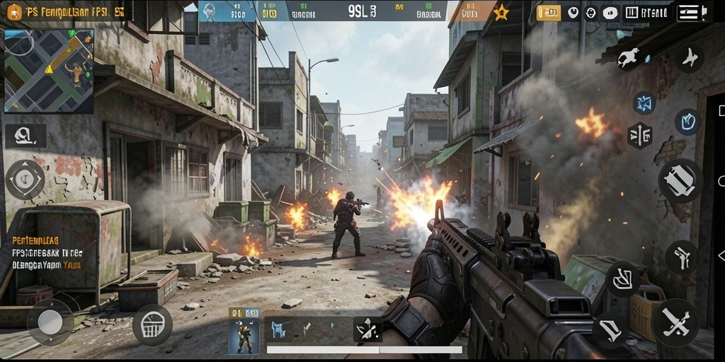 Screenshot menampilkan aksi pertempuran intens dalam 9SL.
