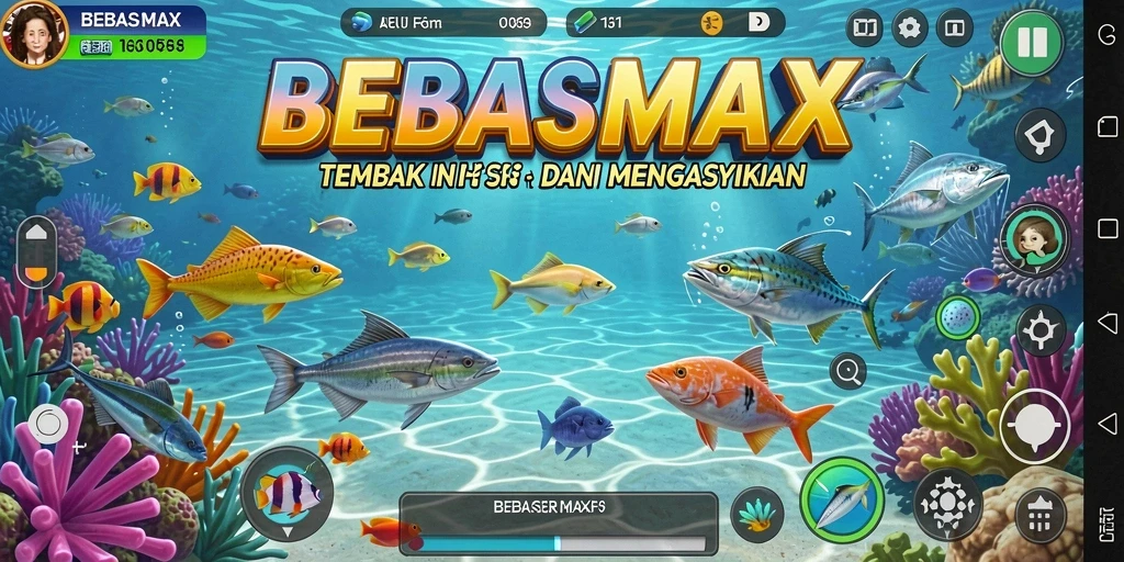 Screenshot BEBASMAX menampilkan aksi seru dalam berburu ikan.