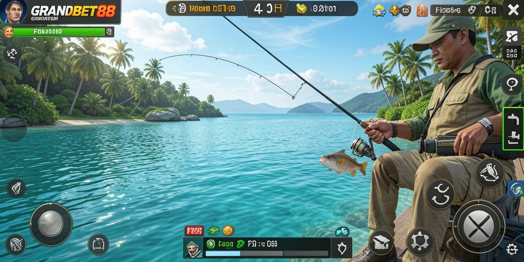 Tampilan gameplay memancing yang mendebarkan di GRANDBET88.