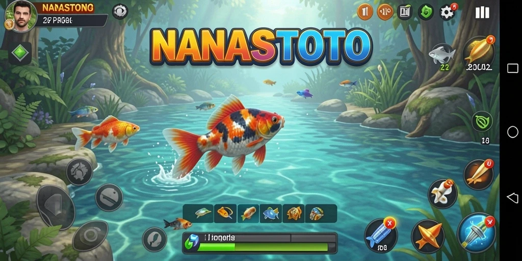 Gameplay NANASTOTO yang menampilkan pengalaman memancing yang seru dan menantang.