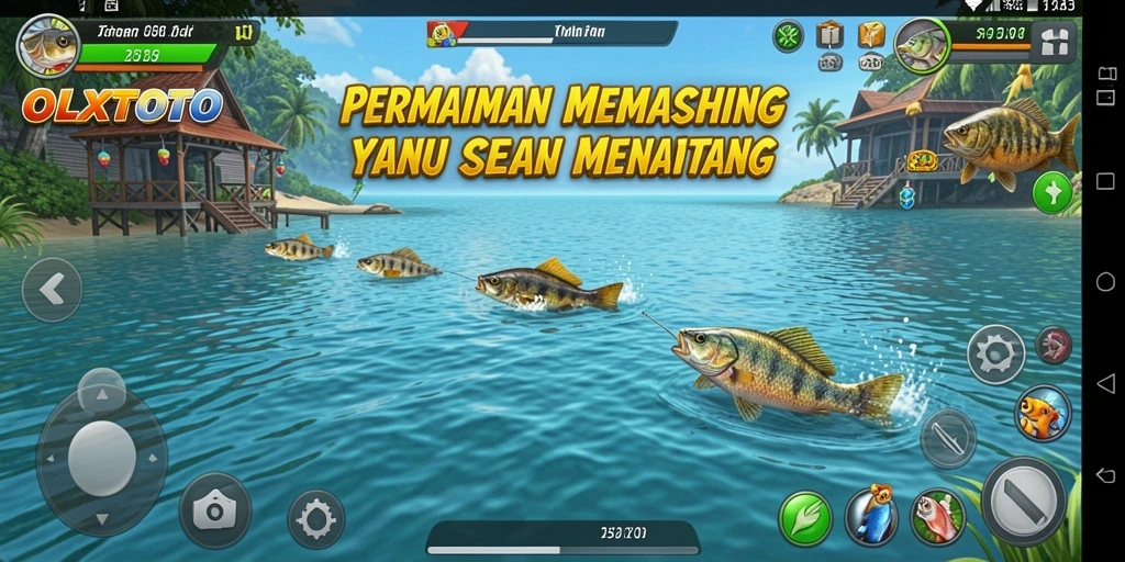 Screenshot gameplay OLXTOTO dengan pemandangan memancing yang indah.