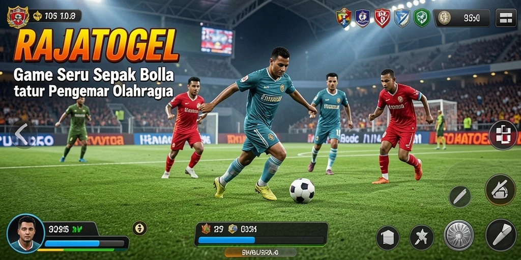 Screenshot gameplay RAJATOGEL dengan aksi sepak bola nyata.
