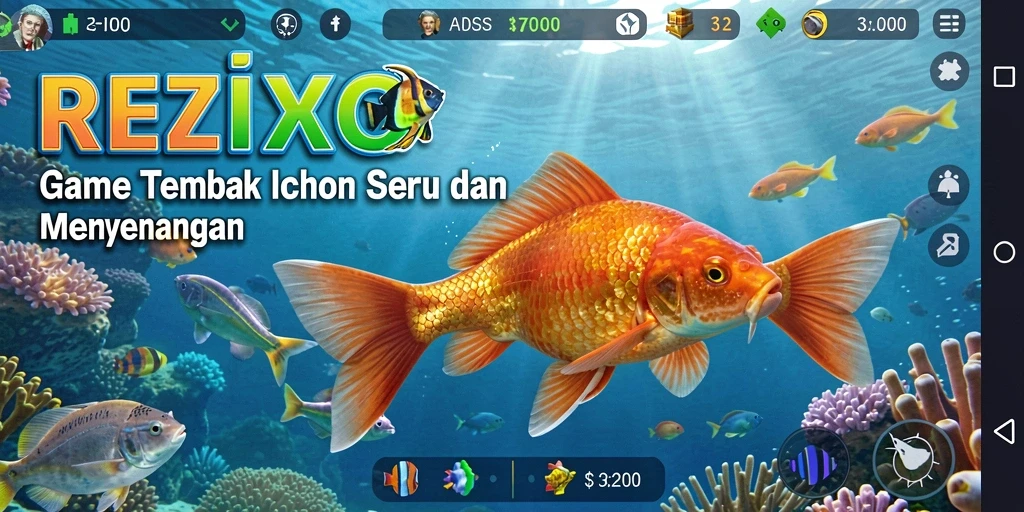 Tampilan gameplay seru saat menembak ikan di lautan REZIXO.