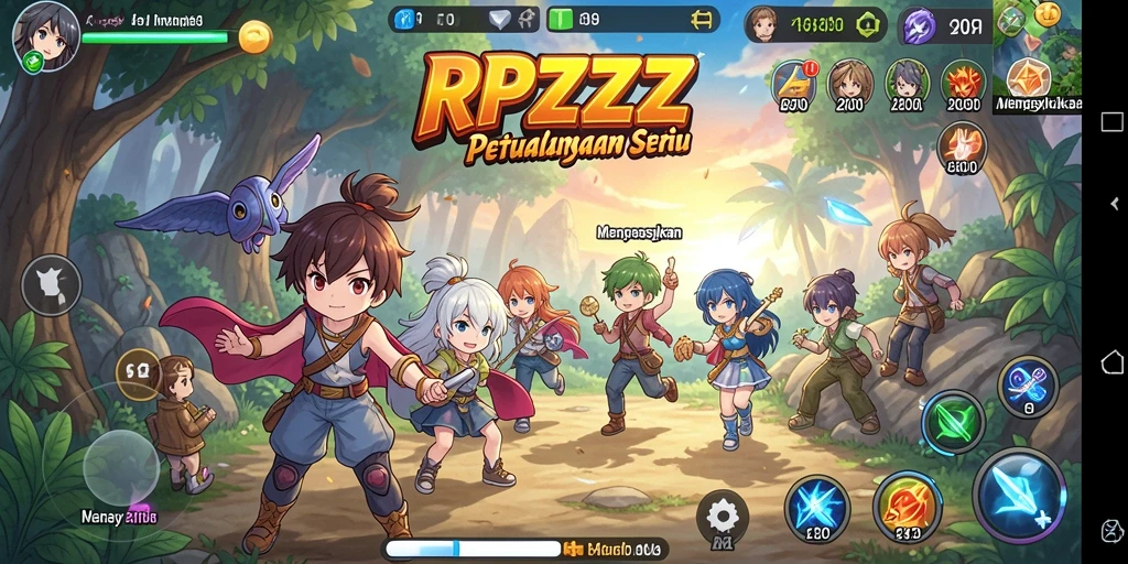 Tampilan gameplay RPZZZ yang penuh warna dan menawan.