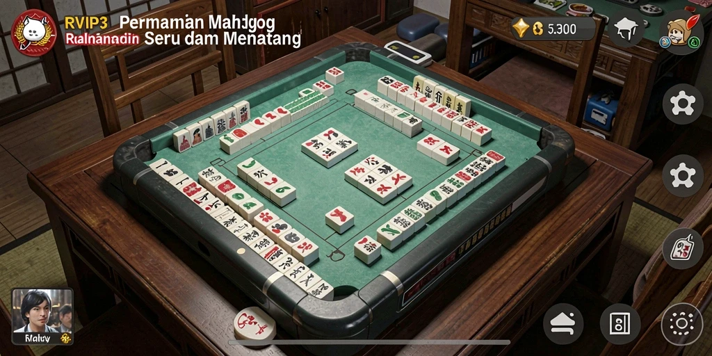 Tampilan gameplay menarik dari RVIP3 dengan ubin Mahjong berwarna-warni.